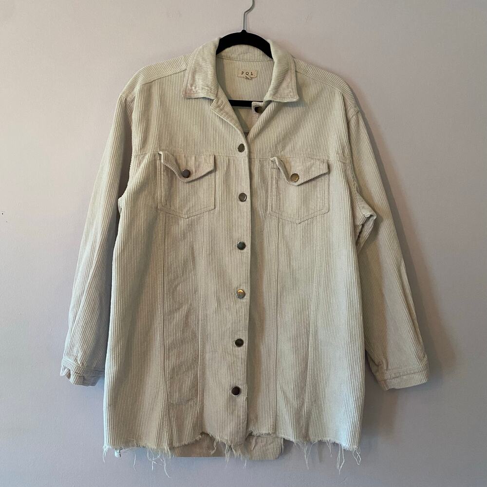 POL Cream Corduroy Shacket Frayed Distressed Oversized Layer Women's size Small